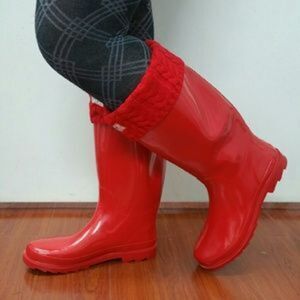 Women's Rainboots, Rubber Tall Rain Boots with Cuff, RB-3104, Red